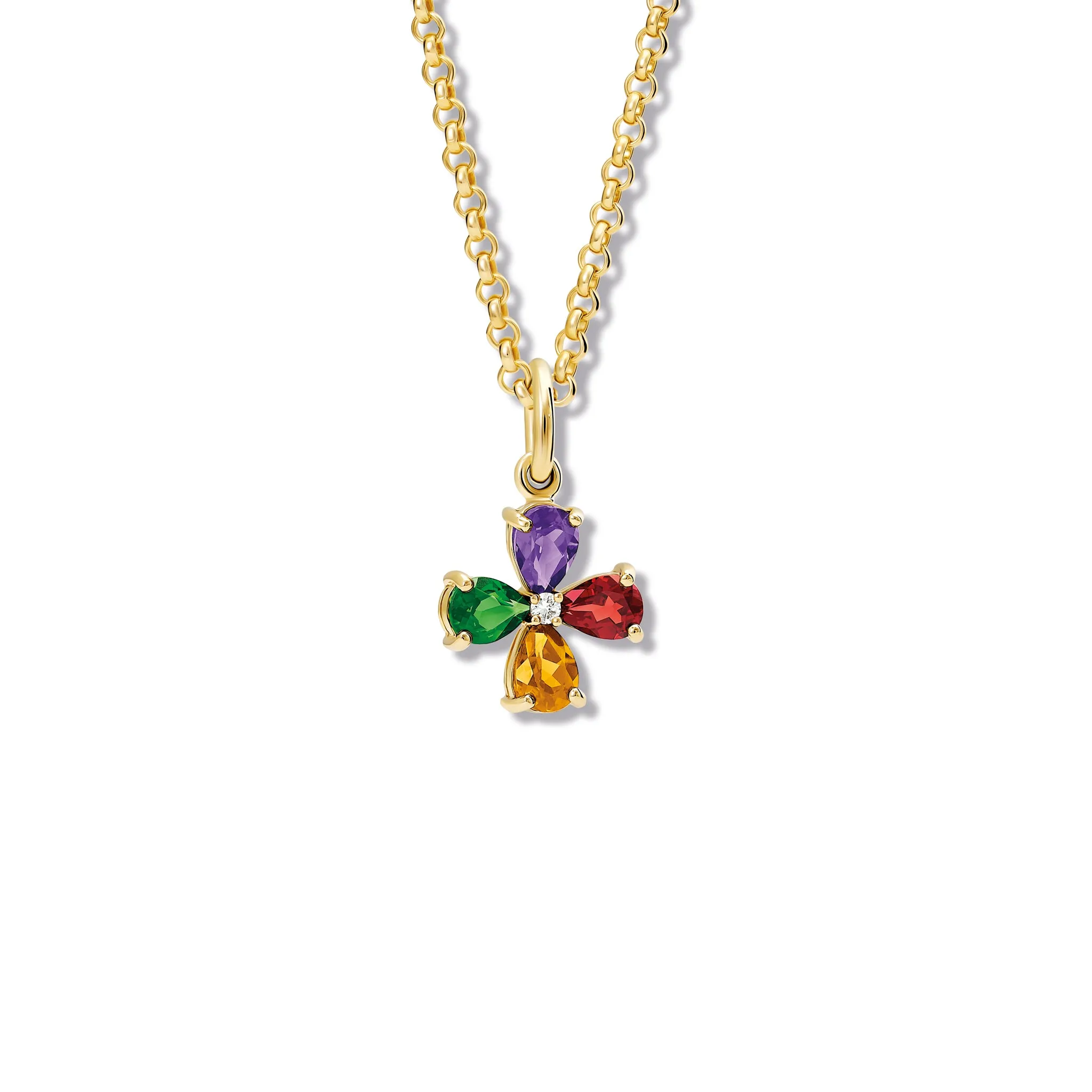 Klover Medium Flower Necklace Pendant Yellow Gold - Mixed Gemstone