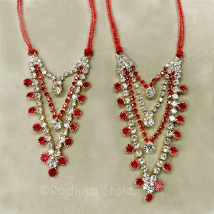 Krishna Dots - Ruby and Diamond - Multi Strand - Rhinestone Deity Necklace