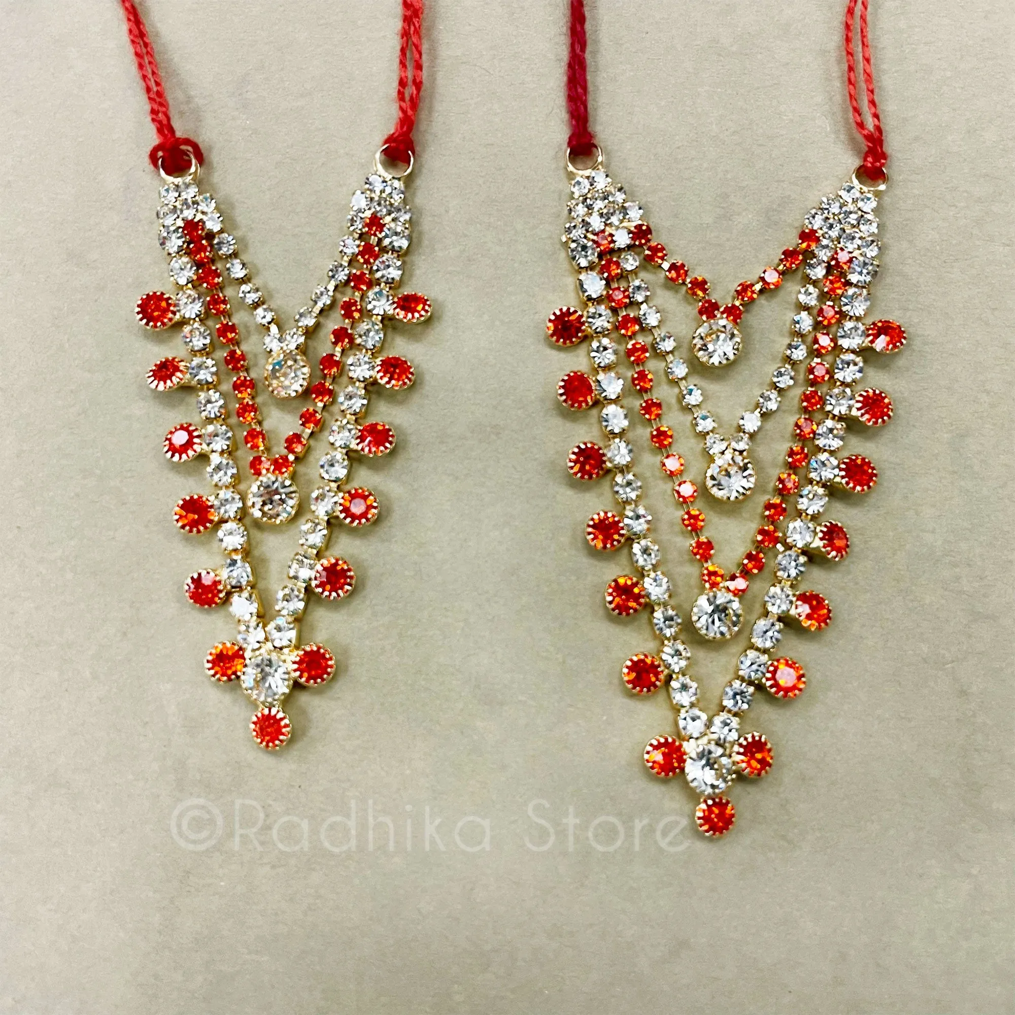 Krishna Dots - Ruby and Diamond - Multi Strand - Rhinestone Deity Necklace