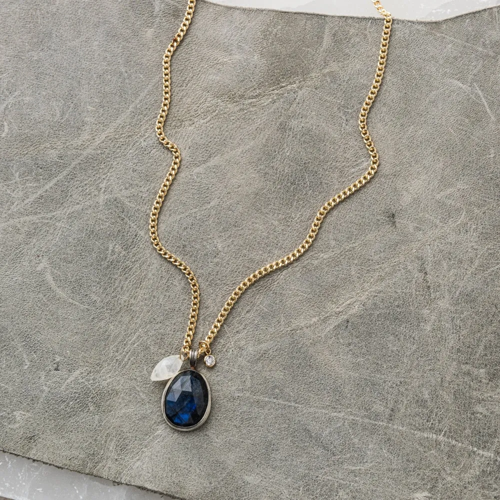 Labradorite Oval Necklace with Moonstone and Cubic Zirconia