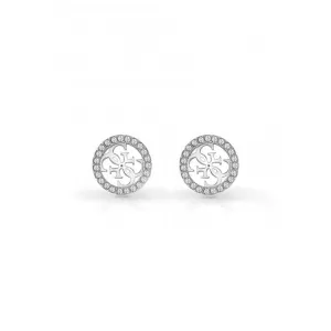 Ladies Rhodium Plated 12mm 4G Logo & Pave Frame Stud Earrings UBE02161RH