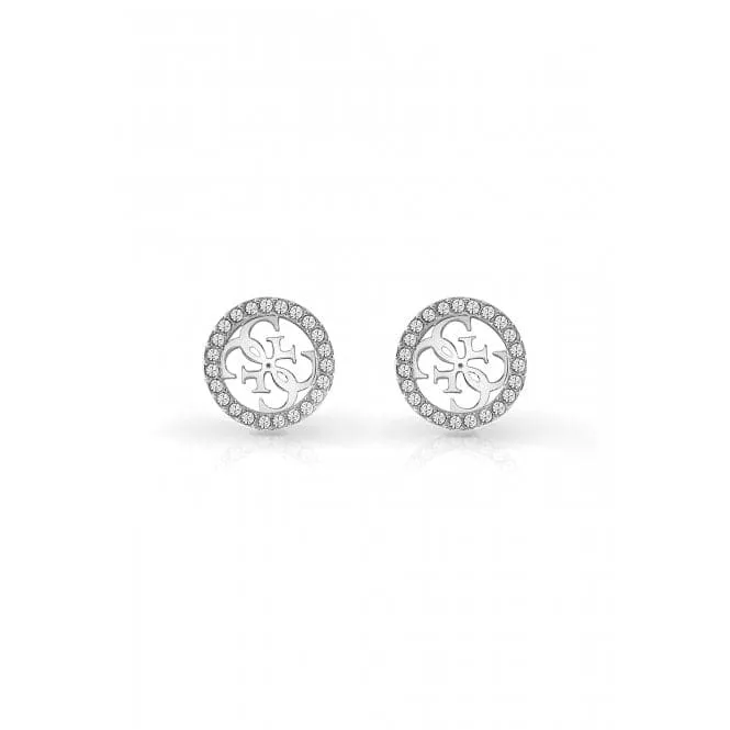 Ladies Rhodium Plated 12mm 4G Logo & Pave Frame Stud Earrings UBE02161RH