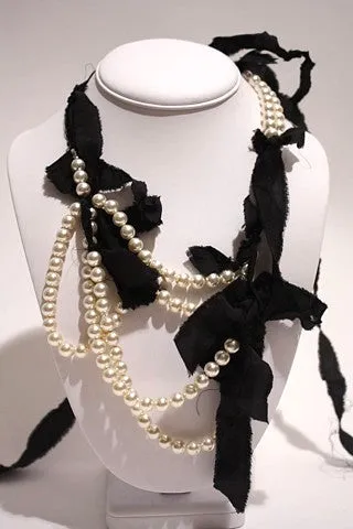 LANVIN Pearl, Ribbon, and Beetle Necklace