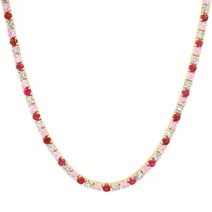 Large 4-Prong Diamond, Pink Sapphire, and Ruby Tennis Necklace