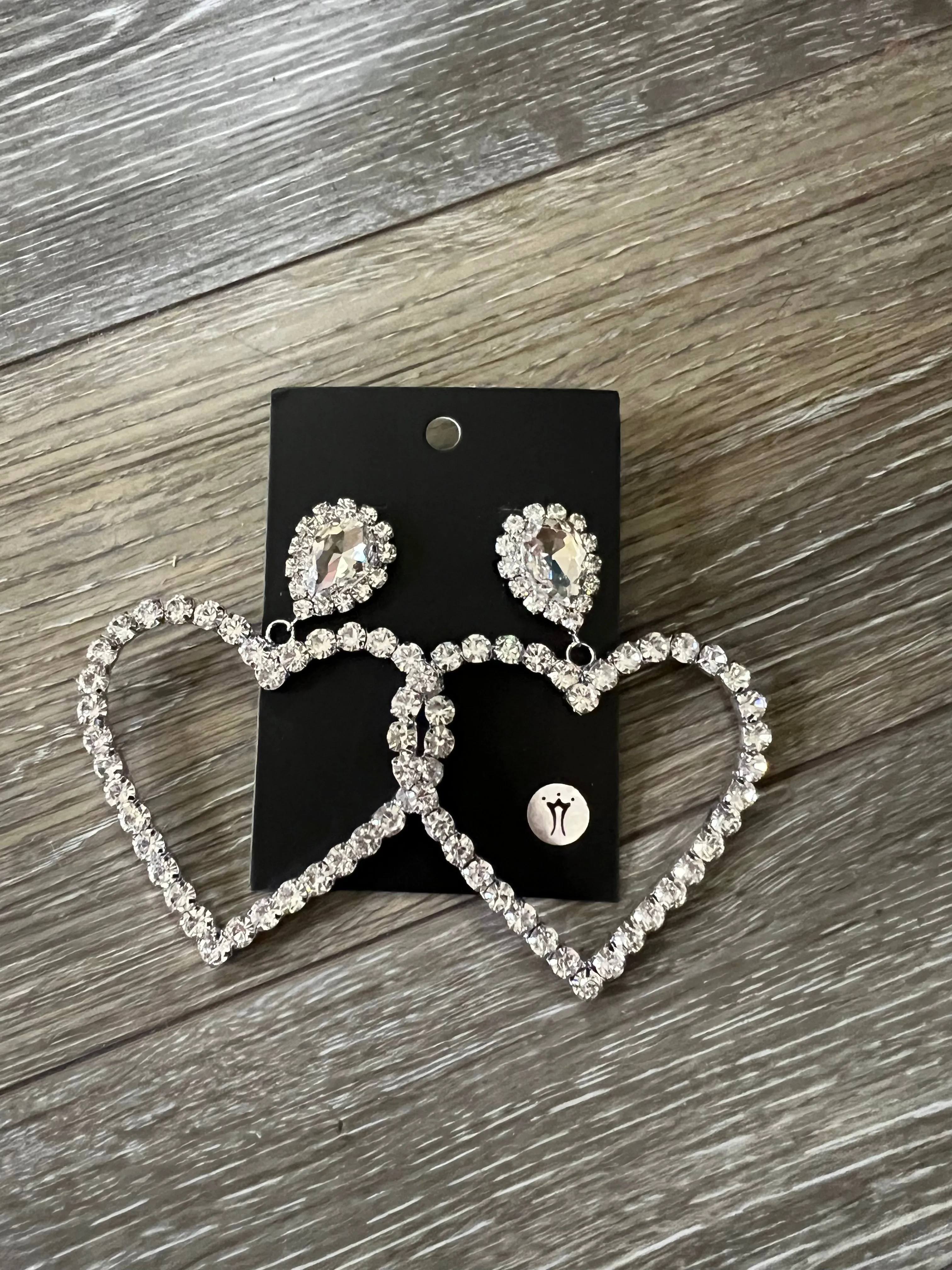 Large Heart Rhinestone Earrings