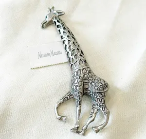 Large size vintage signed RJ Grazino designer pewter style Giraffe brooch.