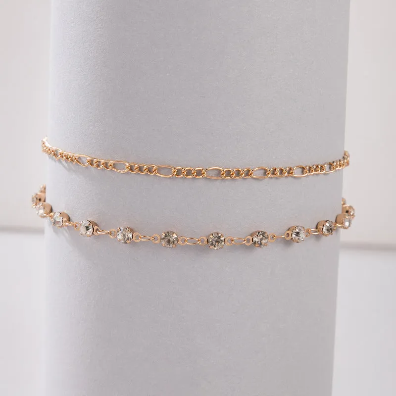 Light Luxury Jewelry Diamond Double Anklet Simple