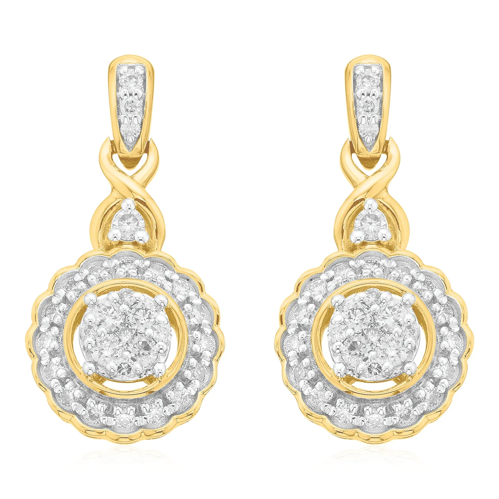 London 9ct Yellow Gold with Round Brilliant Cut 1/2 CARAT tw Diamond Drop Earrings