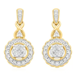 London 9ct Yellow Gold with Round Brilliant Cut 1/2 CARAT tw Diamond Drop Earrings