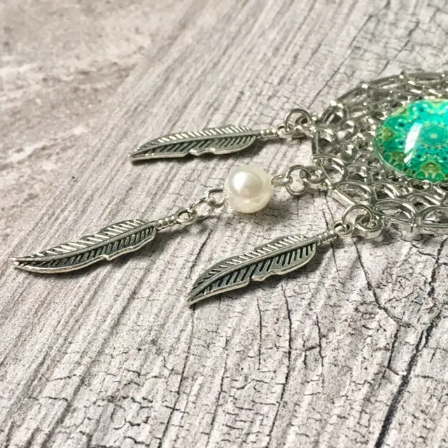 LONG TRIBAL INSPIRED DREAM CATCHER PENDANT LOTUS NECKLACE