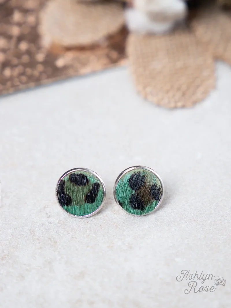 Love in a Little Stud Earrings, Turquoise Leopard