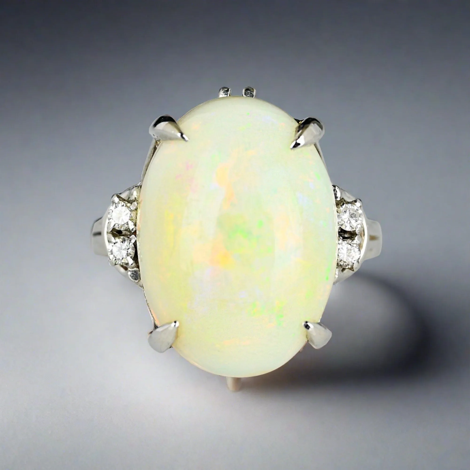 Magnificent Platinum Diamond 4.25 CTW Opal Ring