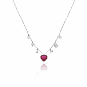 Meira T  Dainty Ruby Heart and Diamond Necklace