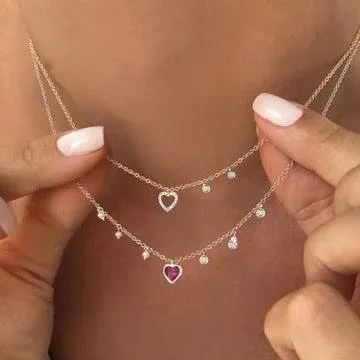 Meira T  Dainty Ruby Heart and Diamond Necklace