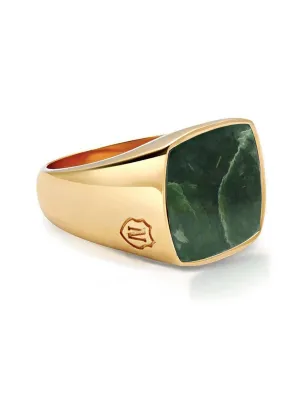 Men's Gold Signet Ring with Green Jade