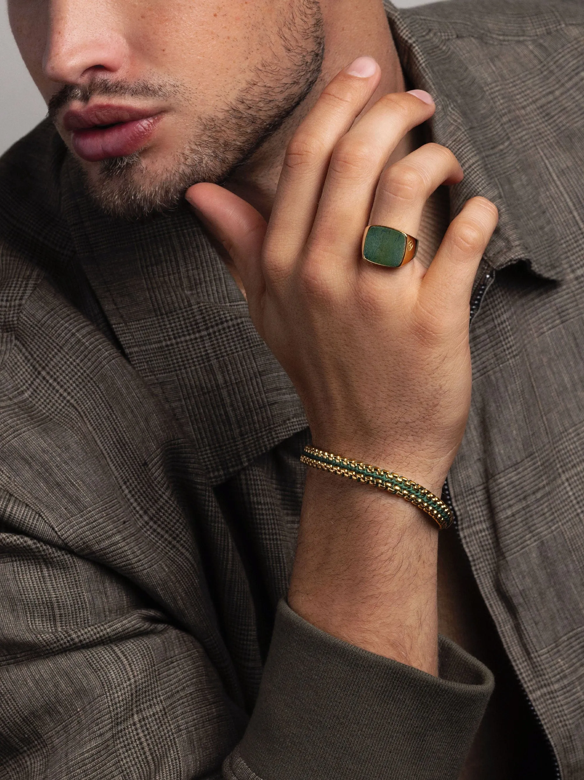 Men's Gold Signet Ring with Green Jade