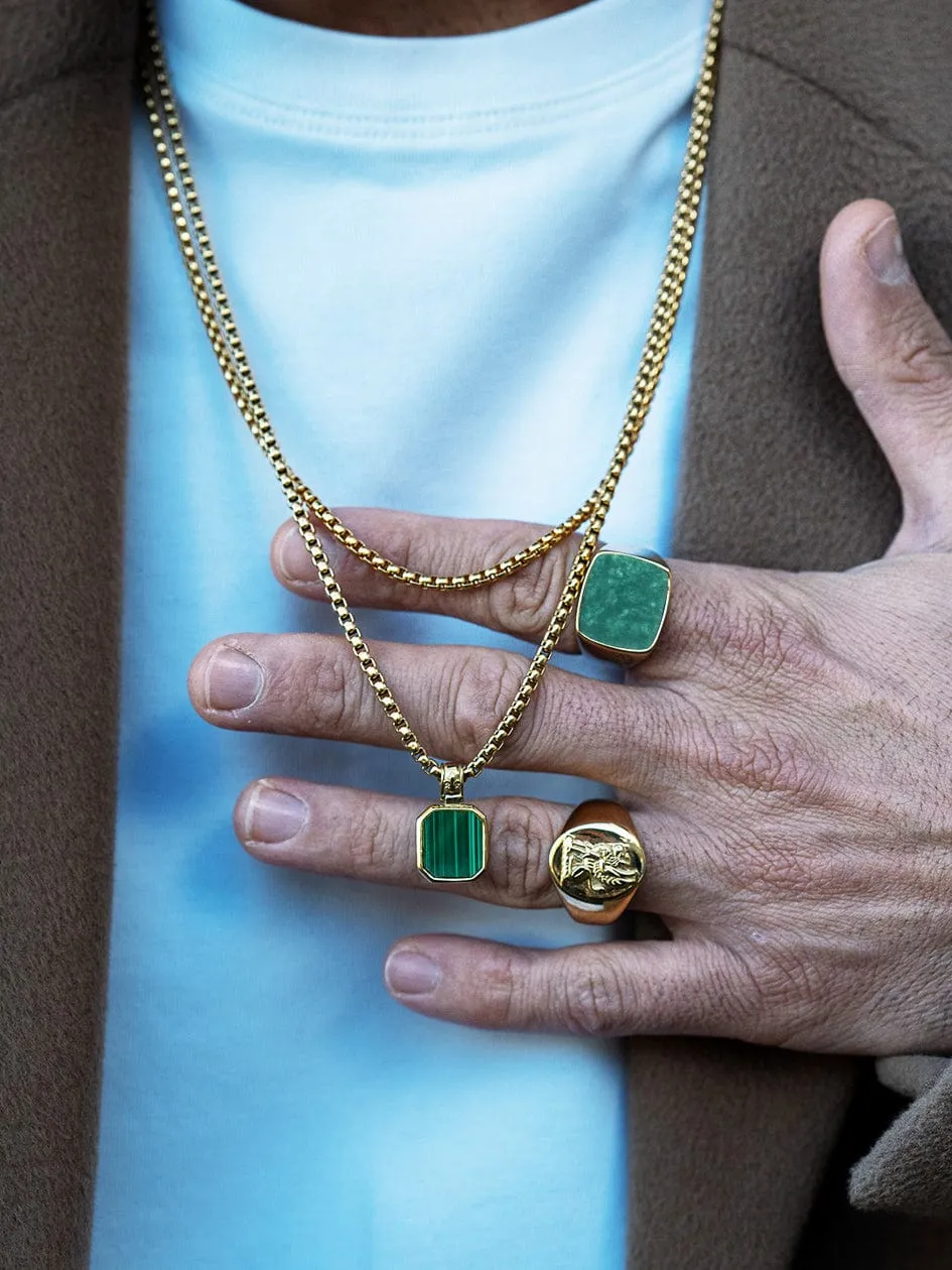 Men's Gold Signet Ring with Green Jade