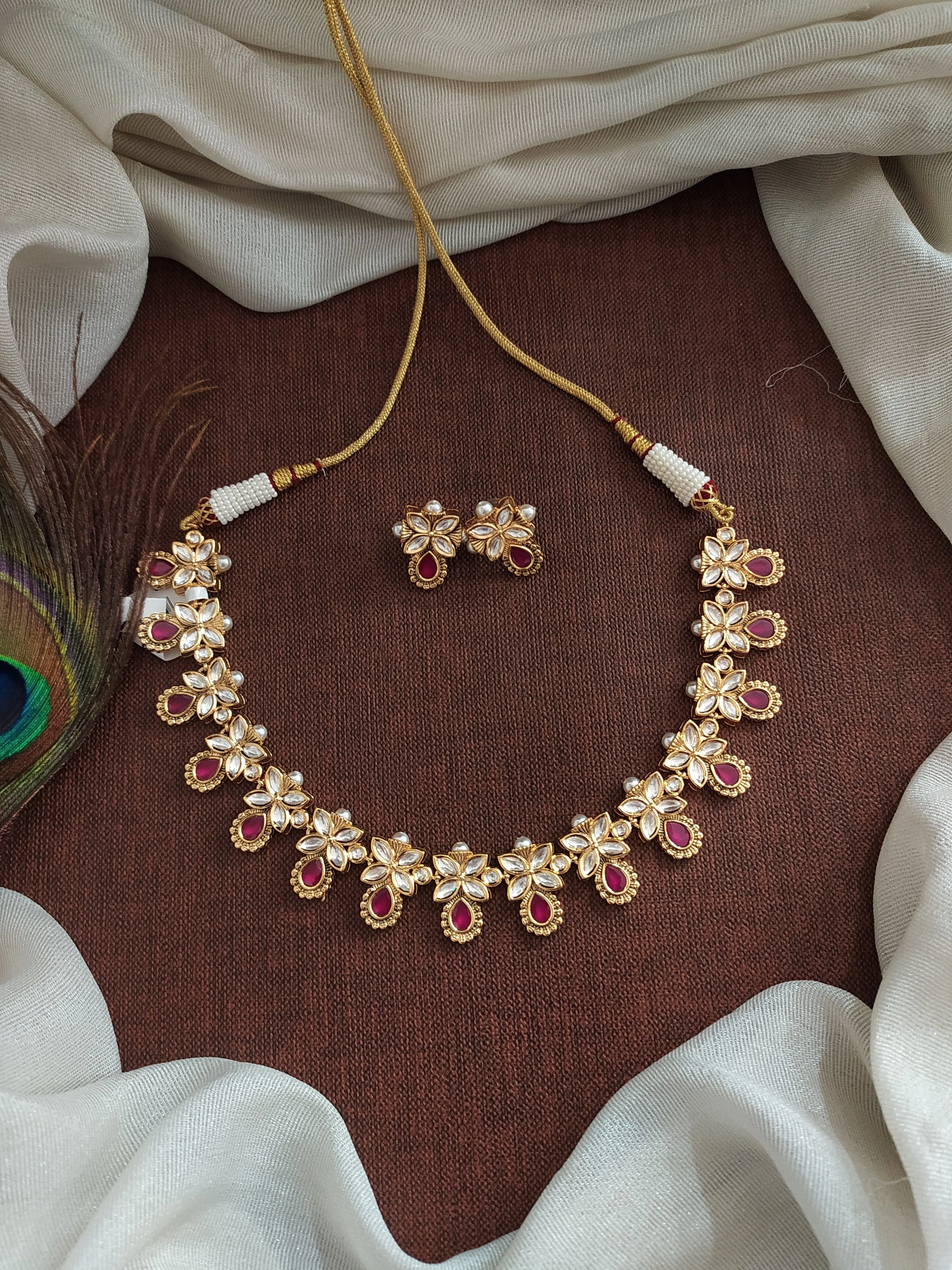 Mesmerizing Floral Design Polki Kundan Necklace Set