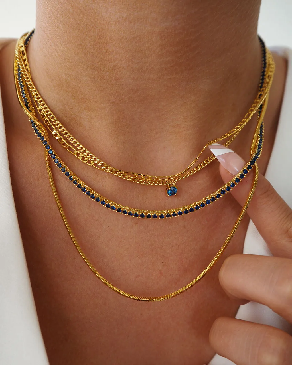 Mini Ballier Necklace- Blue Sapphire- Gold