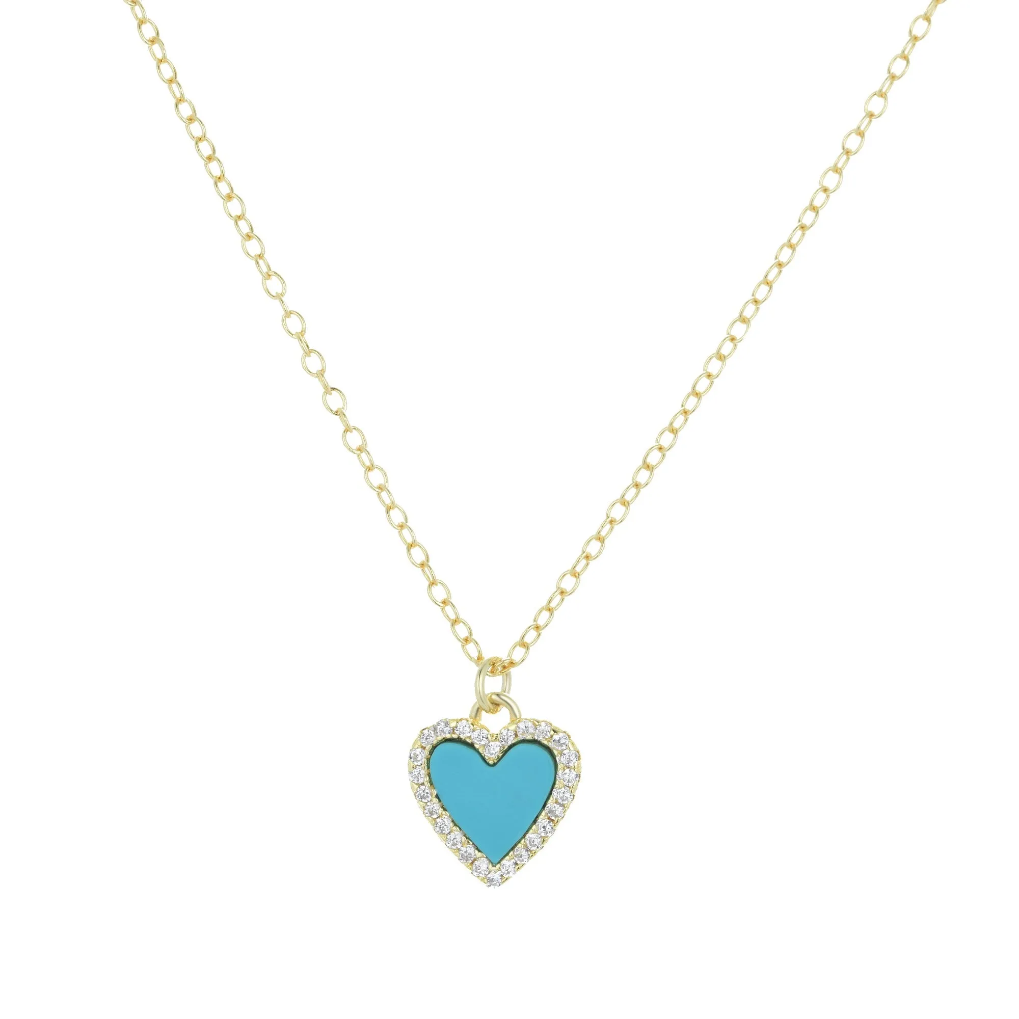 Mini Turquoise Heart Necklace With Crystals