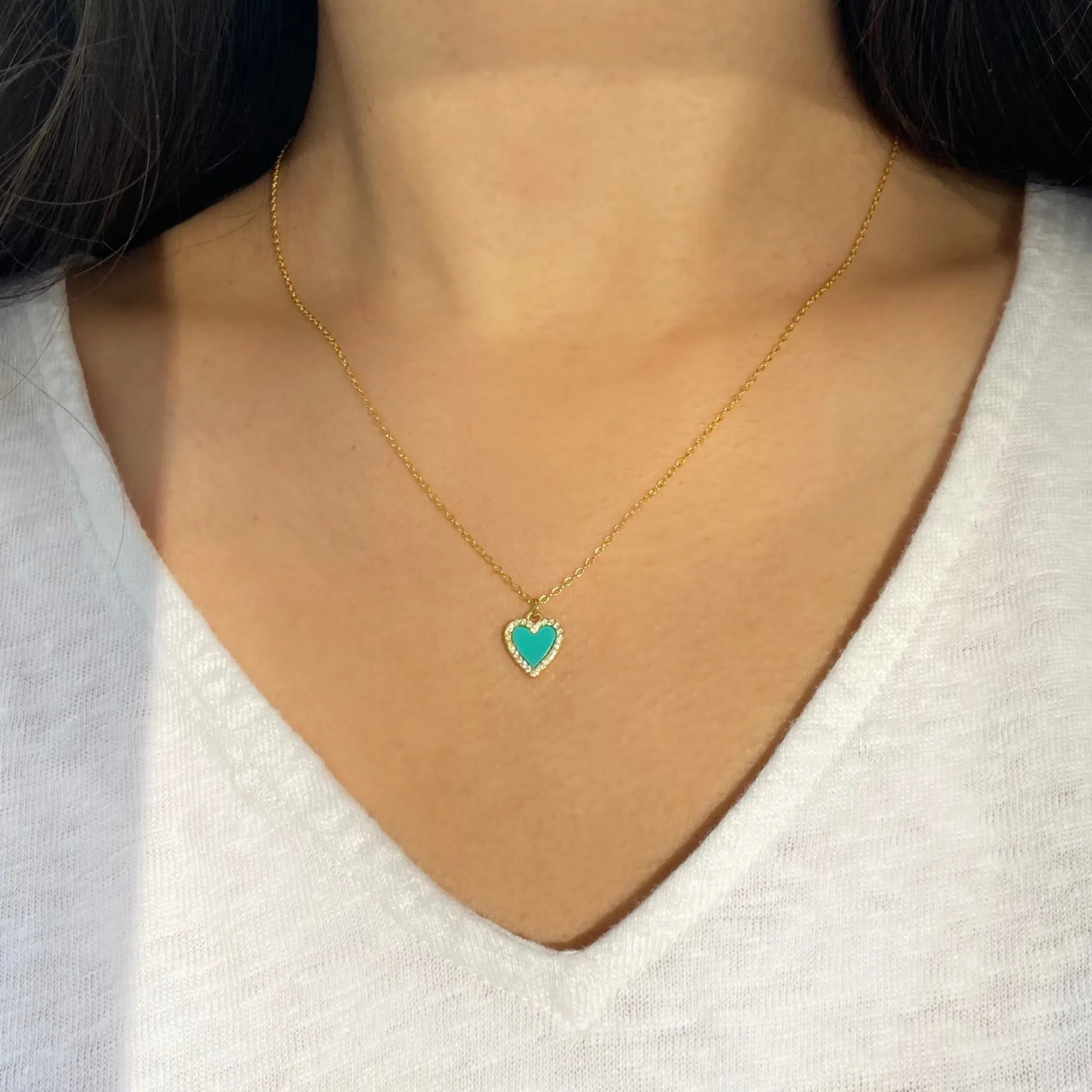 Mini Turquoise Heart Necklace With Crystals