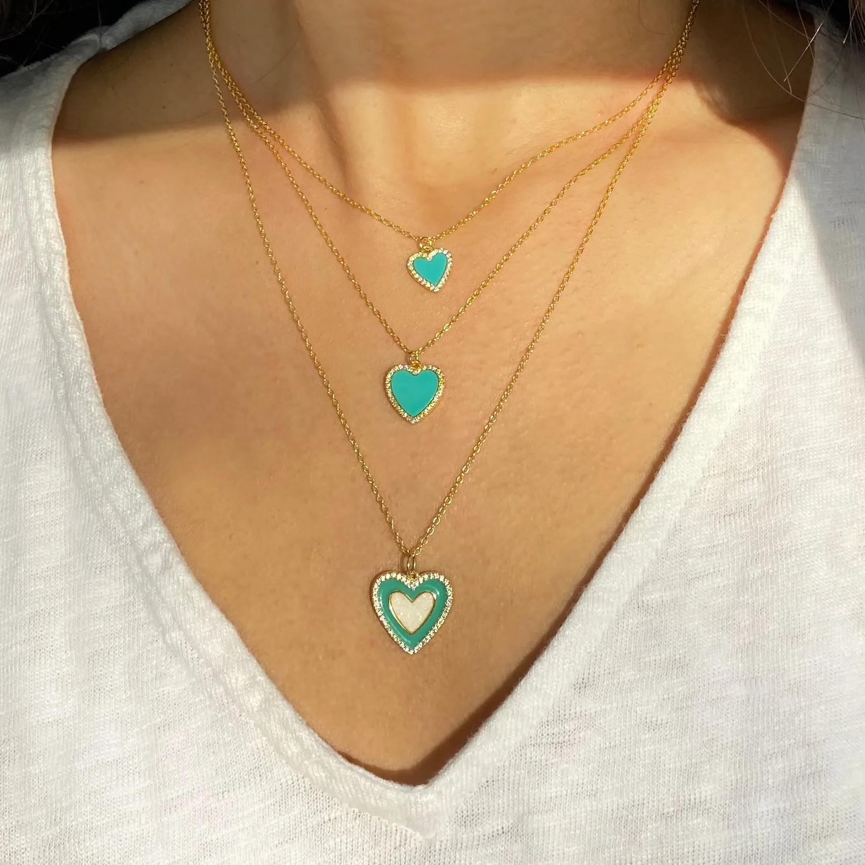 Mini Turquoise Heart Necklace With Crystals