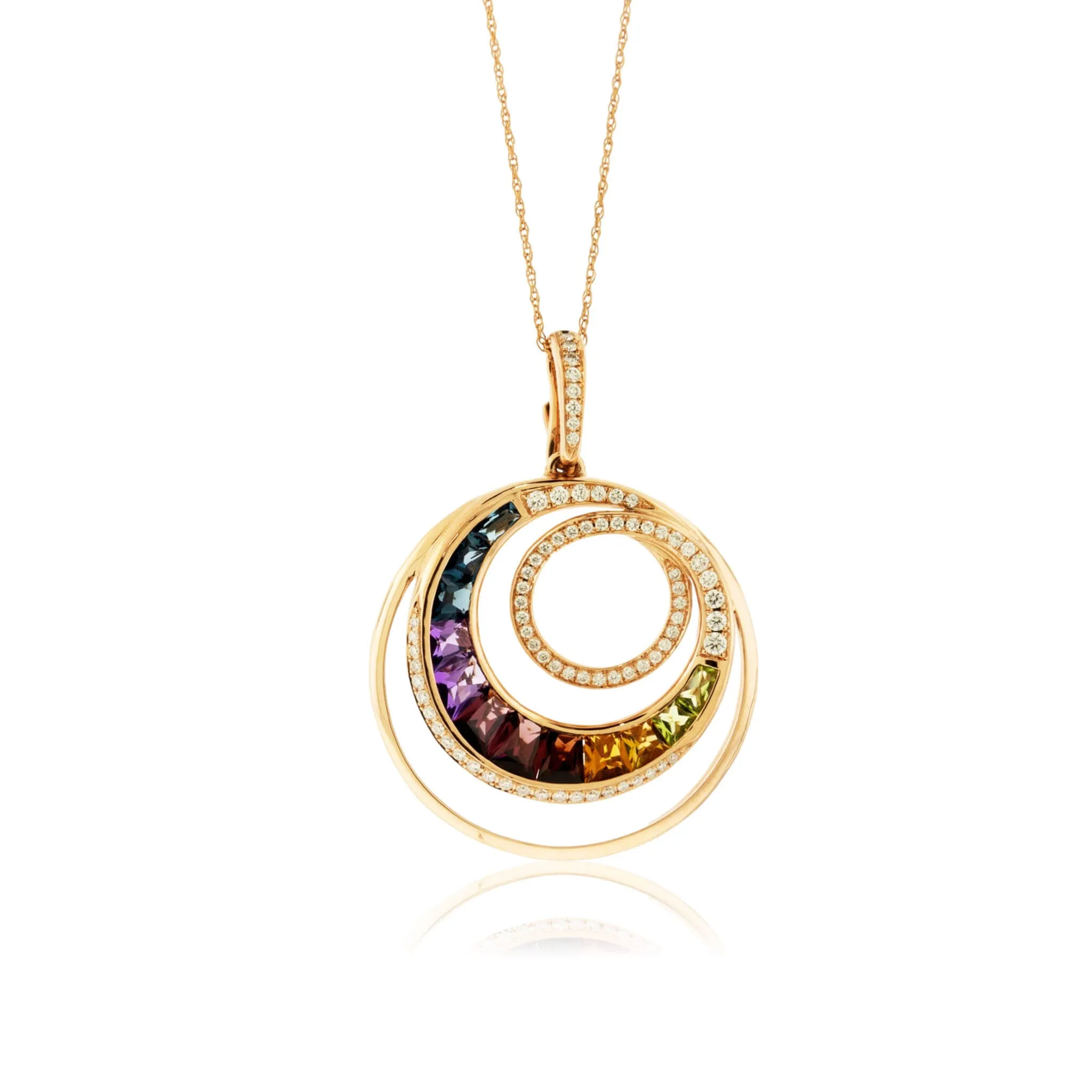 Mixed Gemstone & Diamond Circle Swirl Pendant