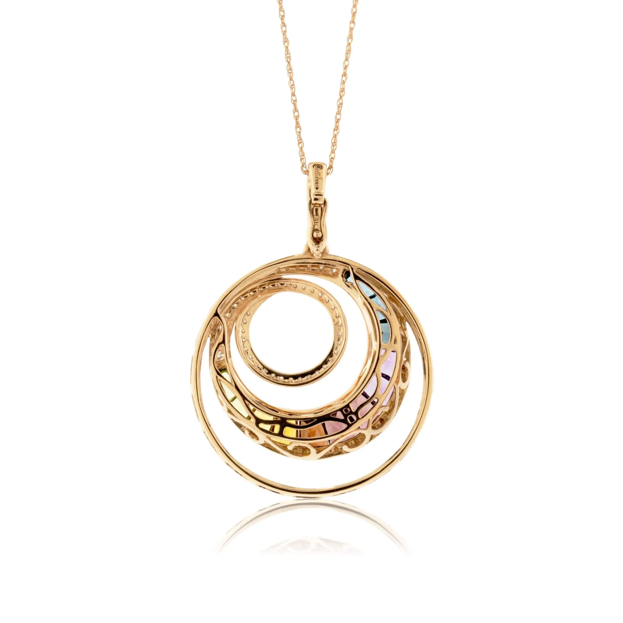 Mixed Gemstone & Diamond Circle Swirl Pendant