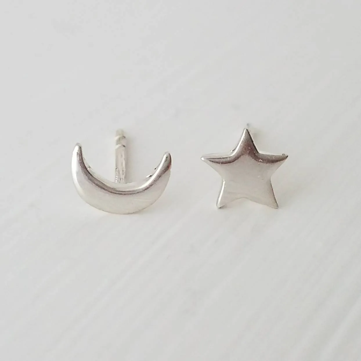 Moon and Star Stud Earrings