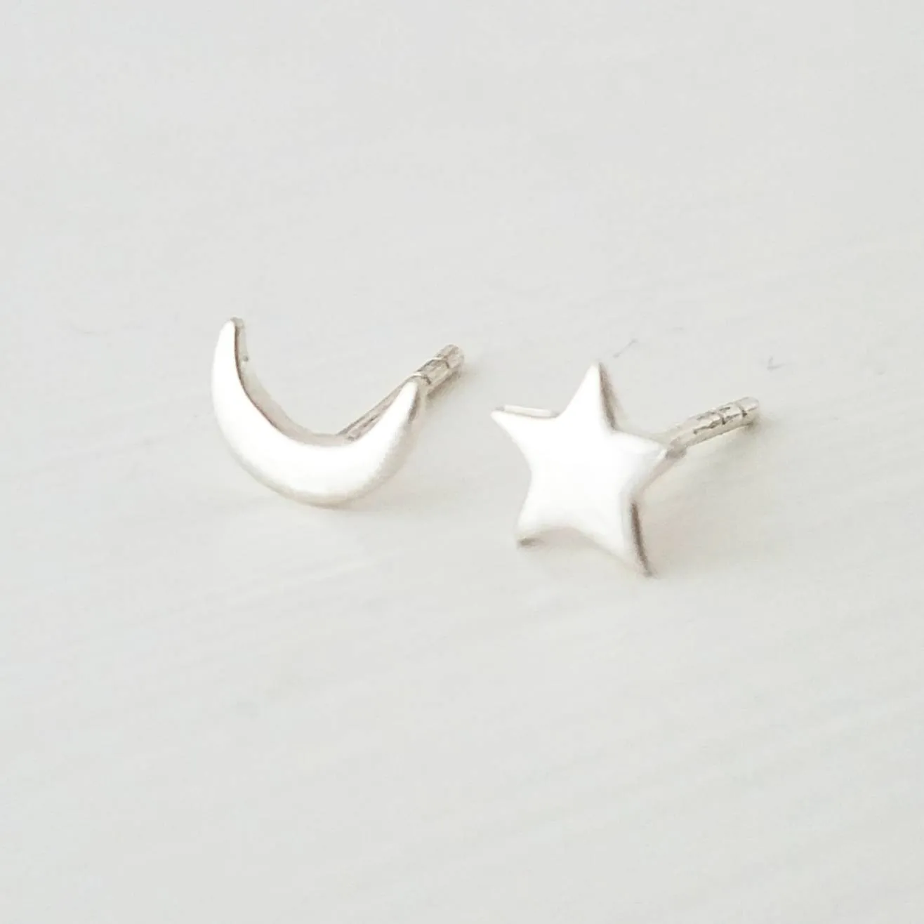 Moon and Star Stud Earrings