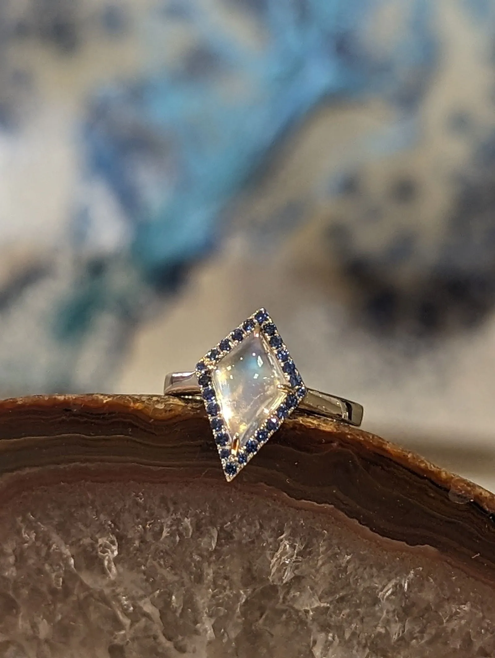 Moonstone and Sapphire Ring