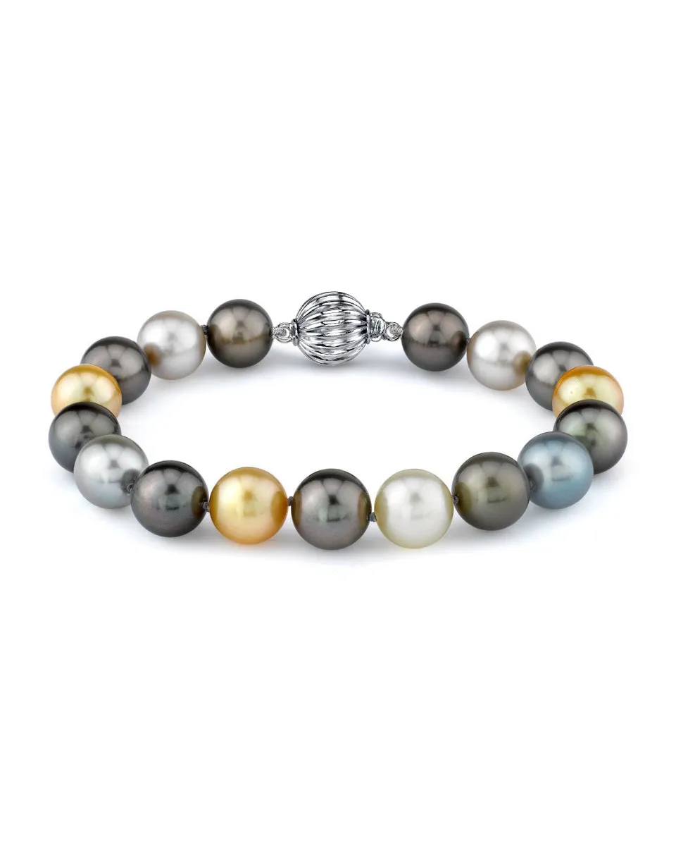 Multi-Color White & Golden South Sea and Tahitian Pearl Bracelet, 11.0-12.0mm