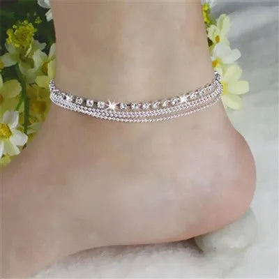 Multi Row Crystal Chain Anklet - Perfect Valentine's Day Gift ,Crystal Anklet,  Romantic Accessory, Fashion Anklet