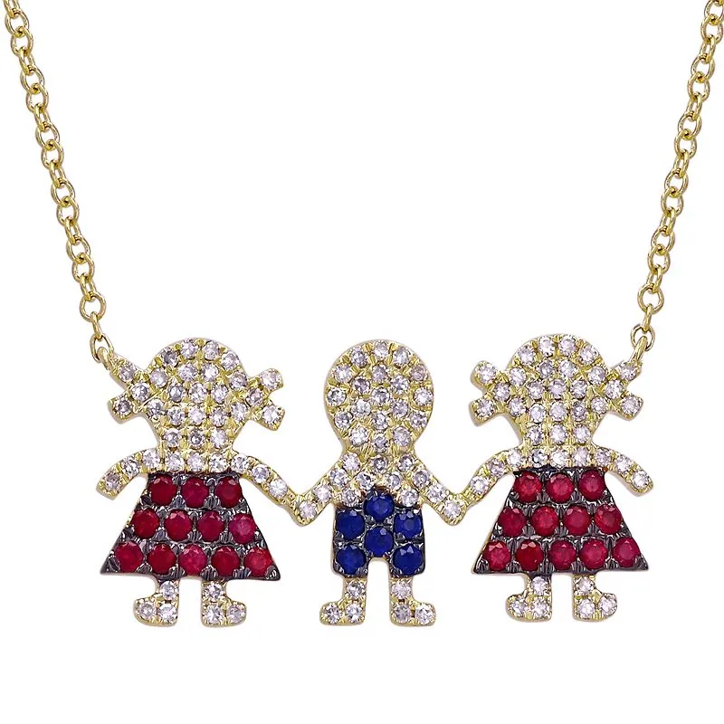 Multiple Kids Boy Girl Diamond and Gemstone Charm Necklace