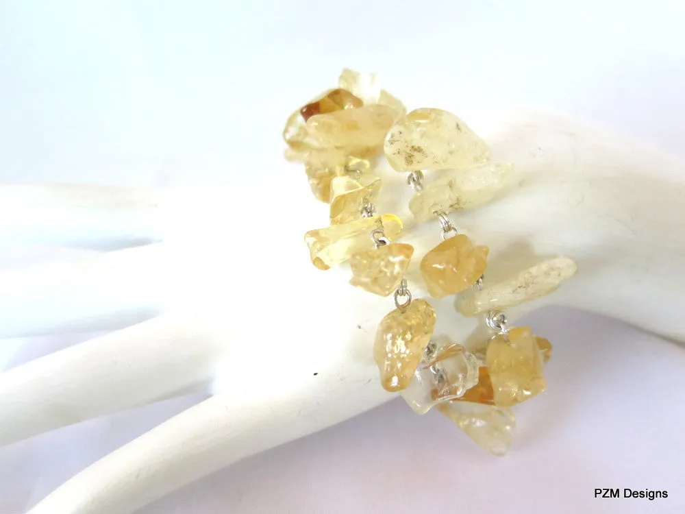 Multiple Strand Citrine Gemstone Bracelet, Yellow Citrine Tennis Bracelet