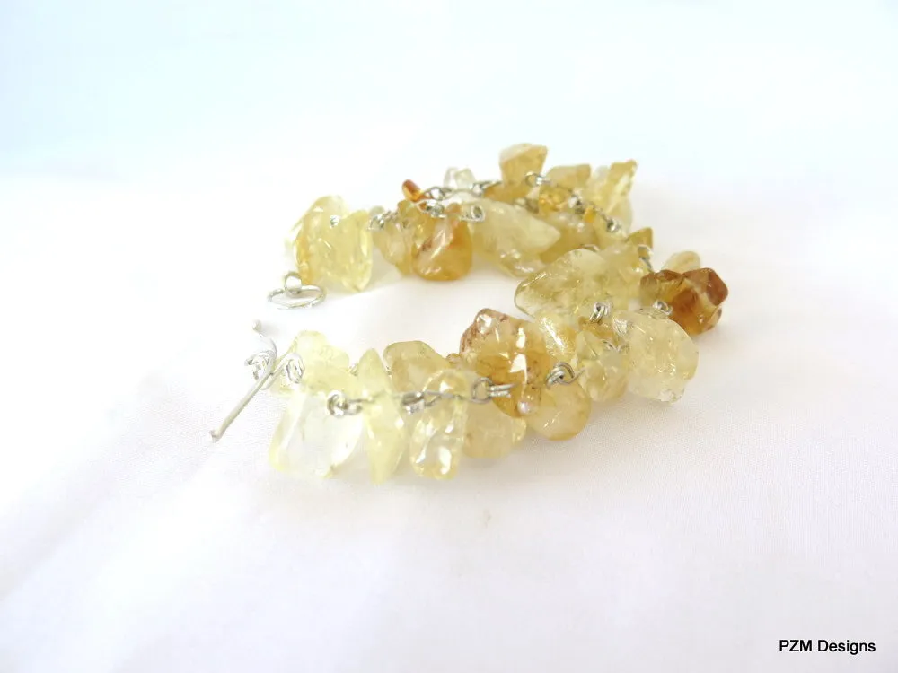 Multiple Strand Citrine Gemstone Bracelet, Yellow Citrine Tennis Bracelet