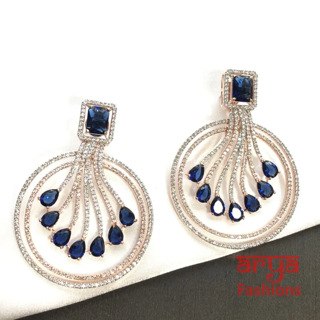 Naila Ruby Pink/Blue Rose Gold CZ Earrings