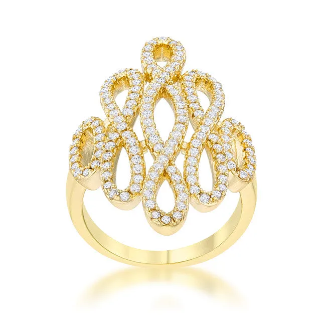 Natasha CZ Gold Contemporary Cocktail Ring | 1ct | 18k Gold