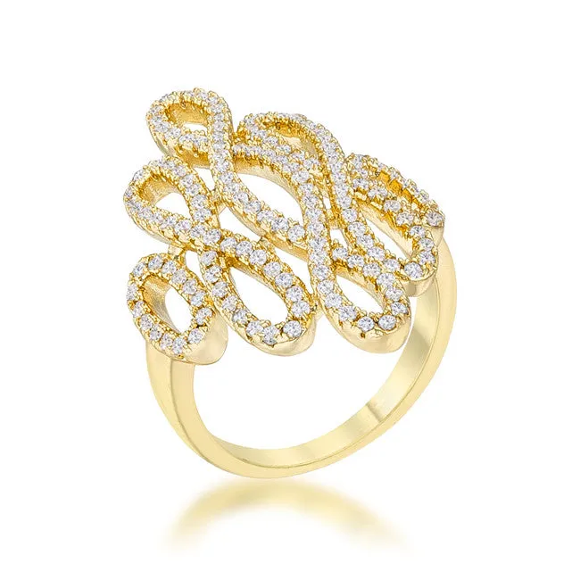 Natasha CZ Gold Contemporary Cocktail Ring | 1ct | 18k Gold