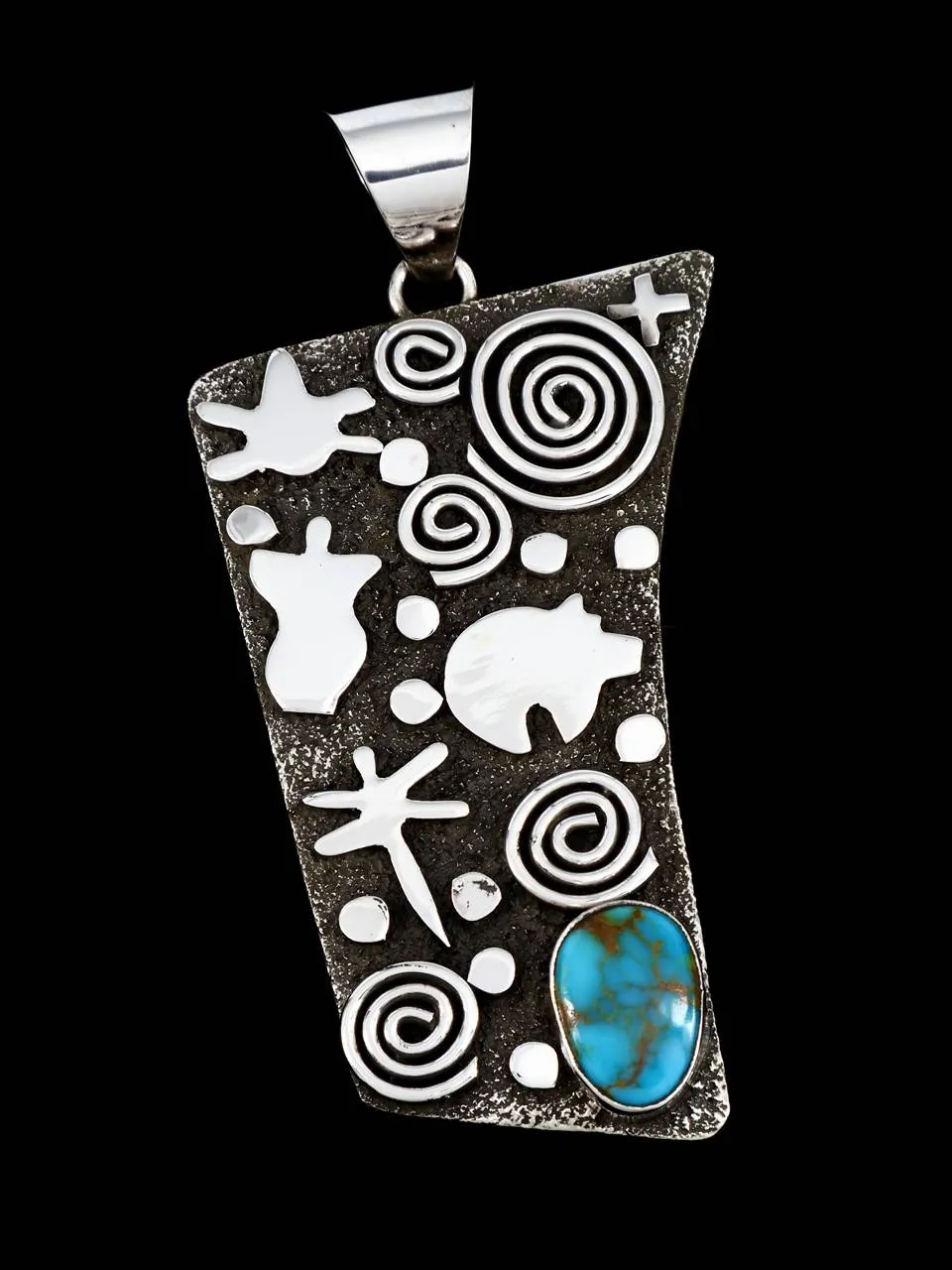 Native American Sterling Silver Petroglyph Turquoise Pendant