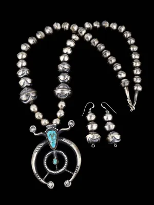 Native American Turquoise Sterling Silver Naja Necklace and Earring Set