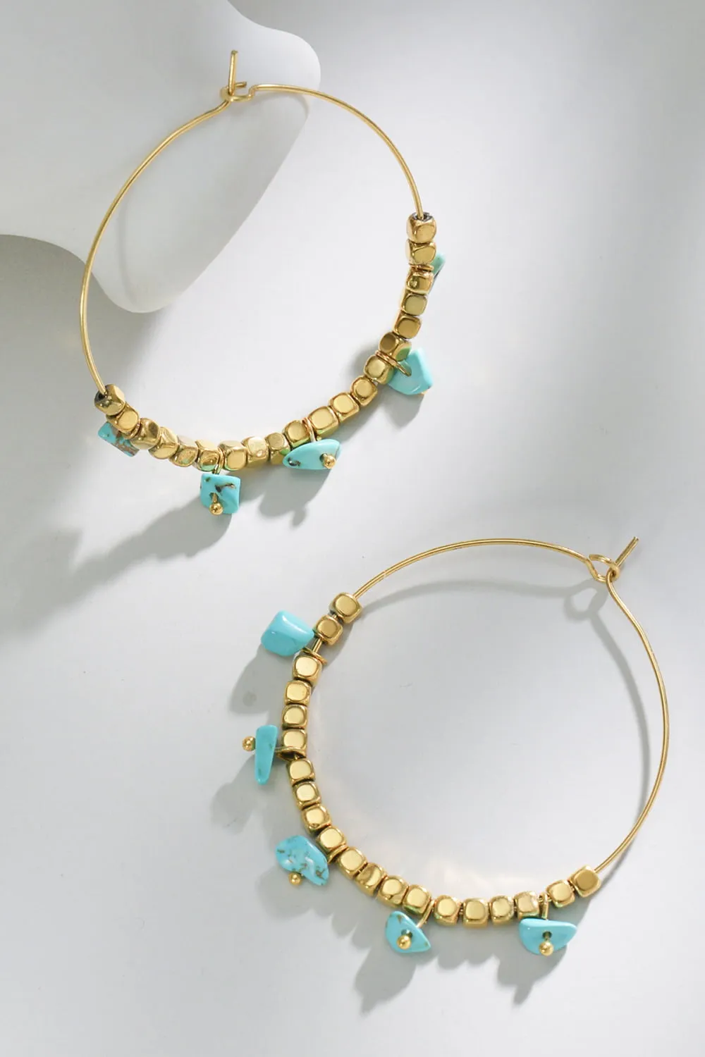 Natural Stone Turquoise Hoop Earrings