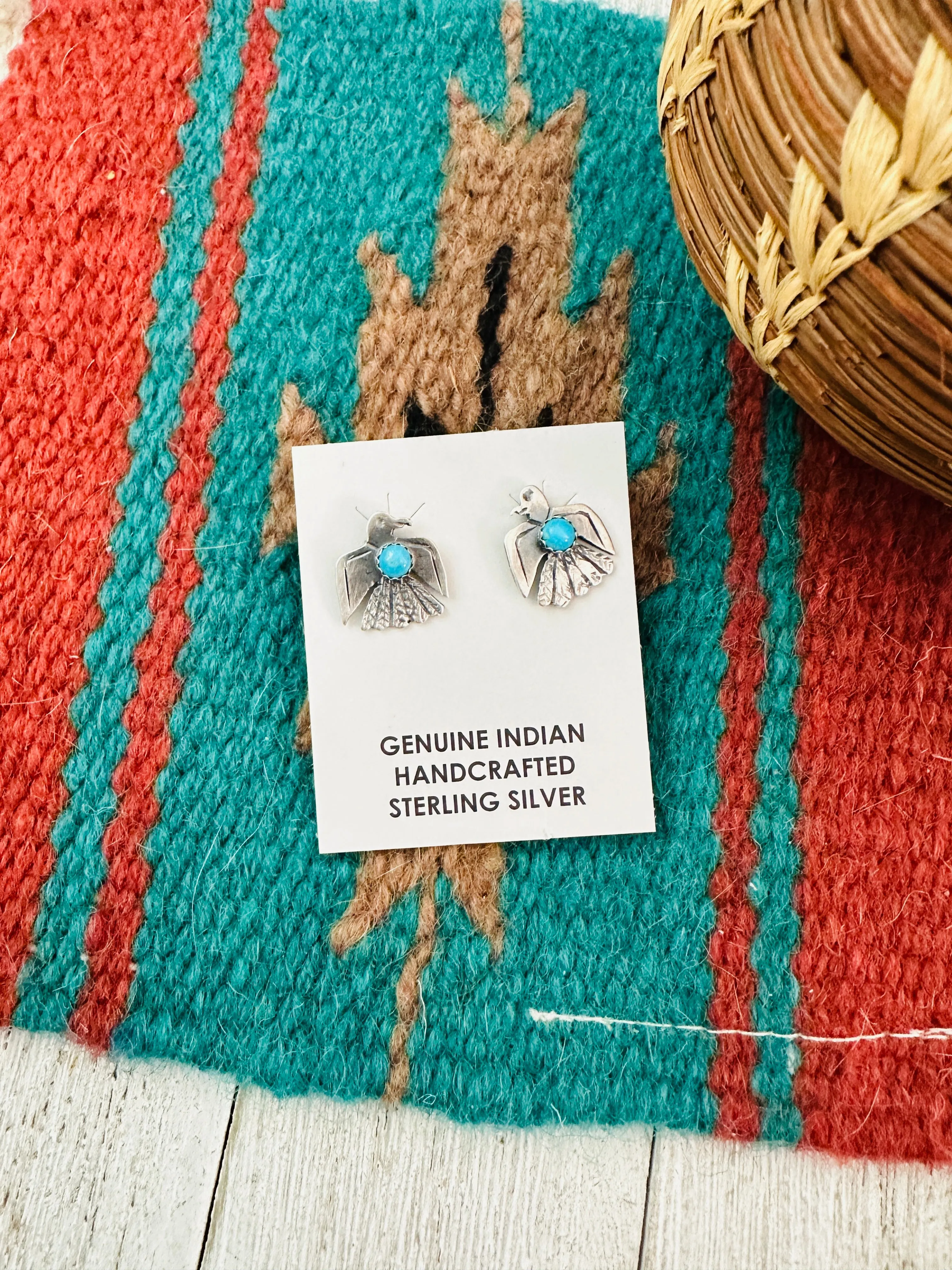 Navajo Sterling Silver & Turquoise Thunderbird Stud Earrings