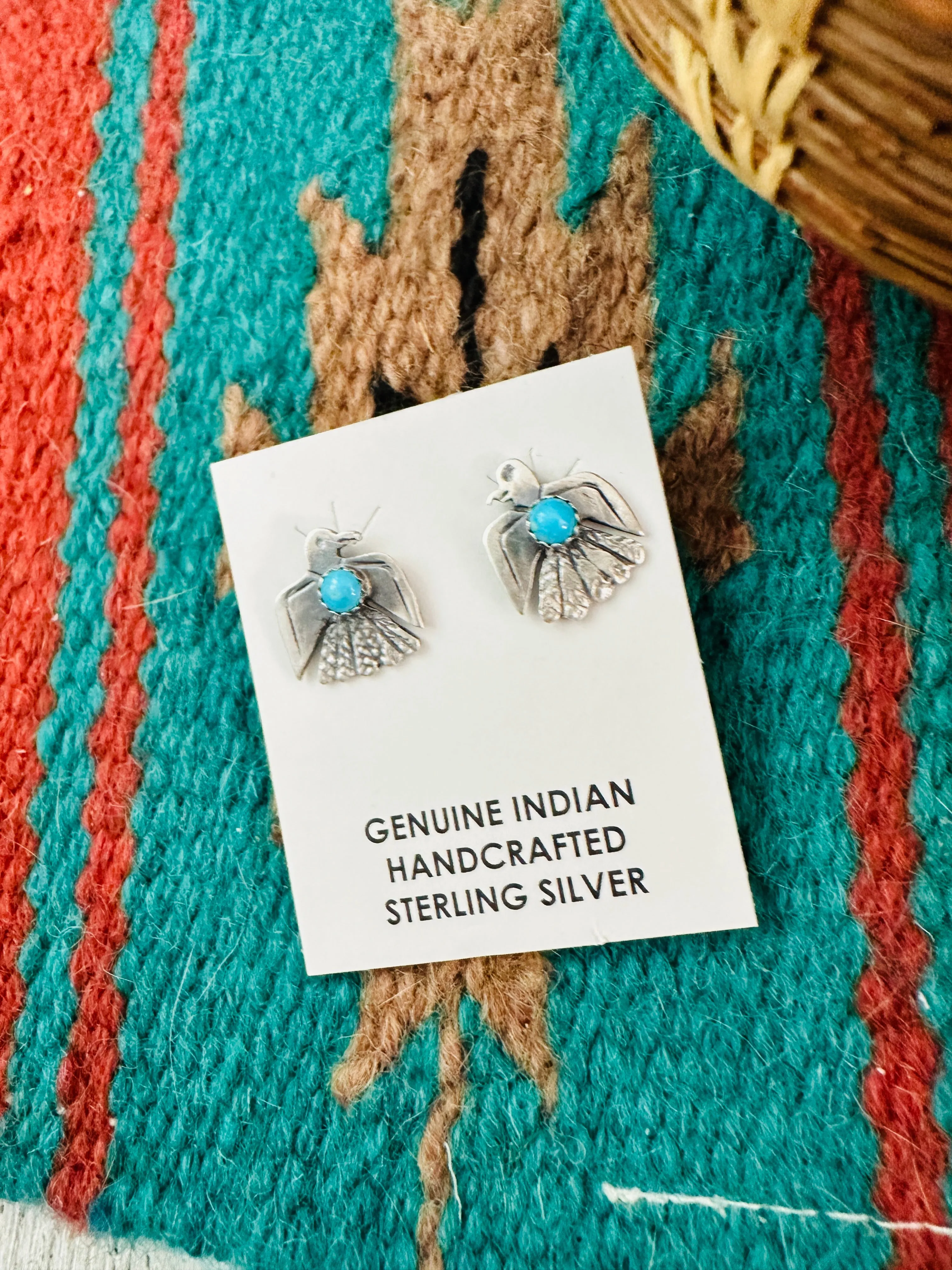 Navajo Sterling Silver & Turquoise Thunderbird Stud Earrings