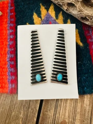 Navajo Turquoise & Sterling Silver Dangle Earrings By Leander Tahe