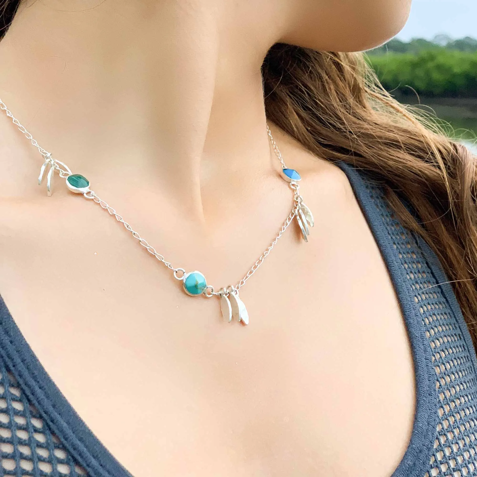 Necklace Feathers and Turquoise