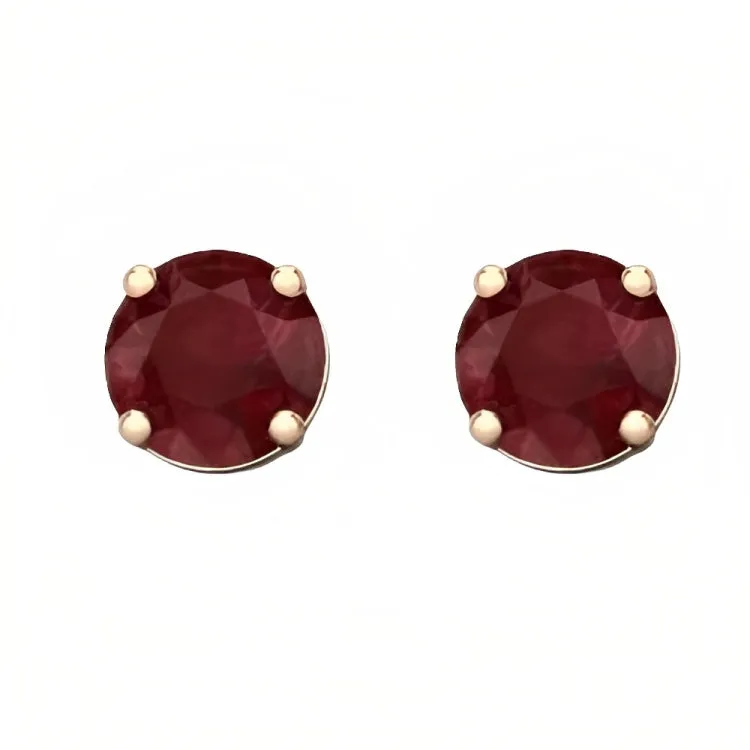 Paris Jewelry 18k Rose Gold 2 Pair Created Ruby 6mm Round & Princess Cut Stud Earrings Plated