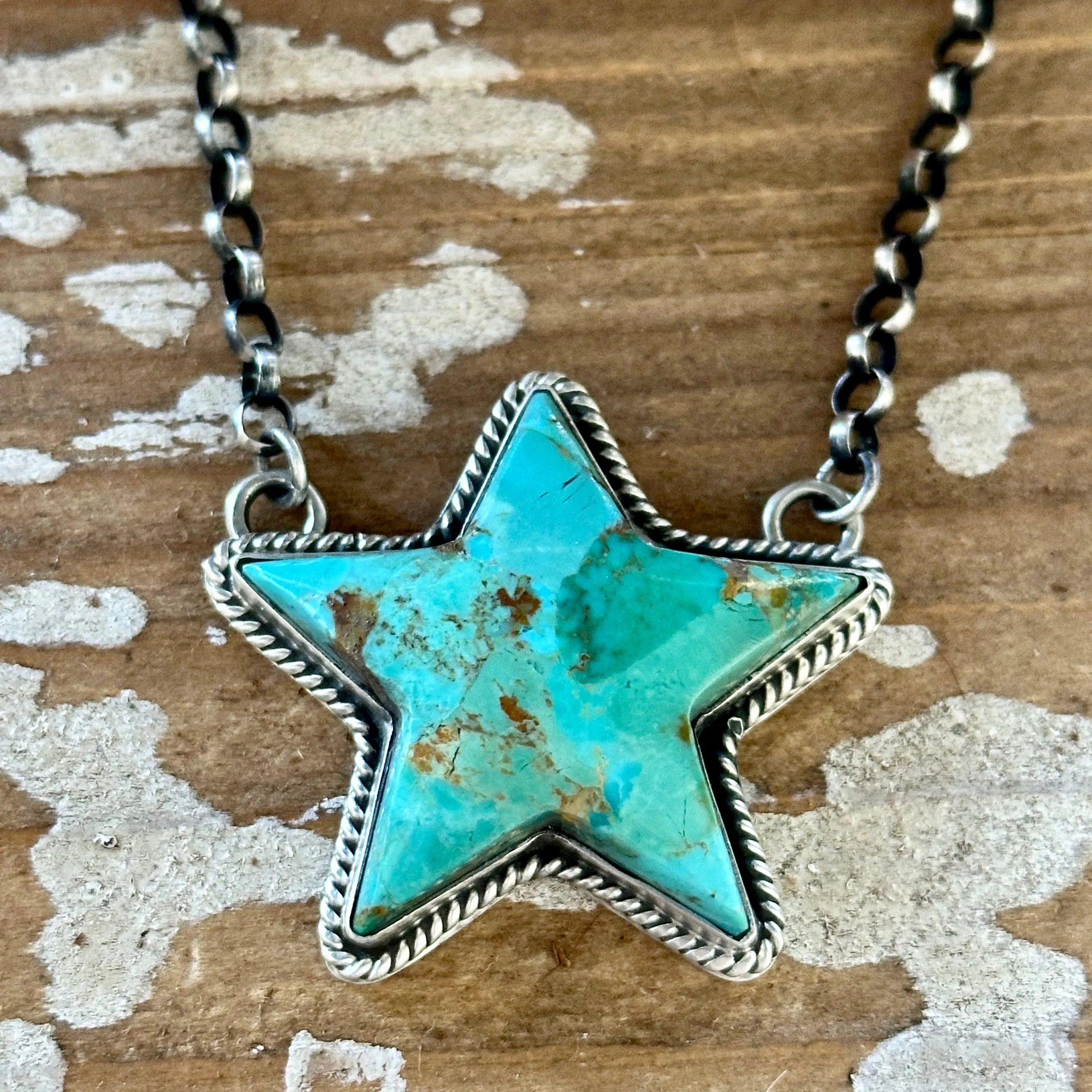 PATRICK YAZZIE Navajo Sterling Silver & Turquoise Star Necklace Pendant • 24g