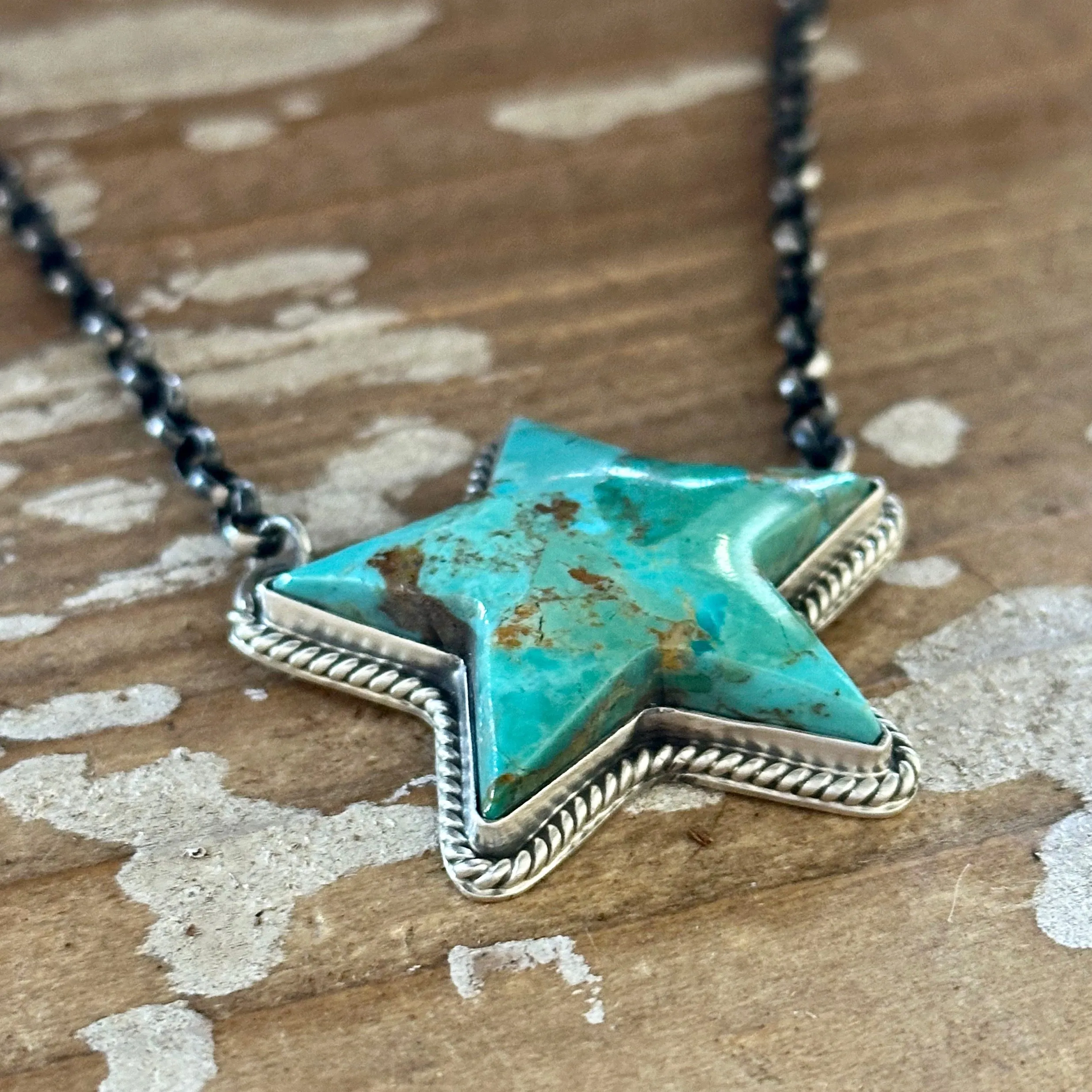 PATRICK YAZZIE Navajo Sterling Silver & Turquoise Star Necklace Pendant • 24g