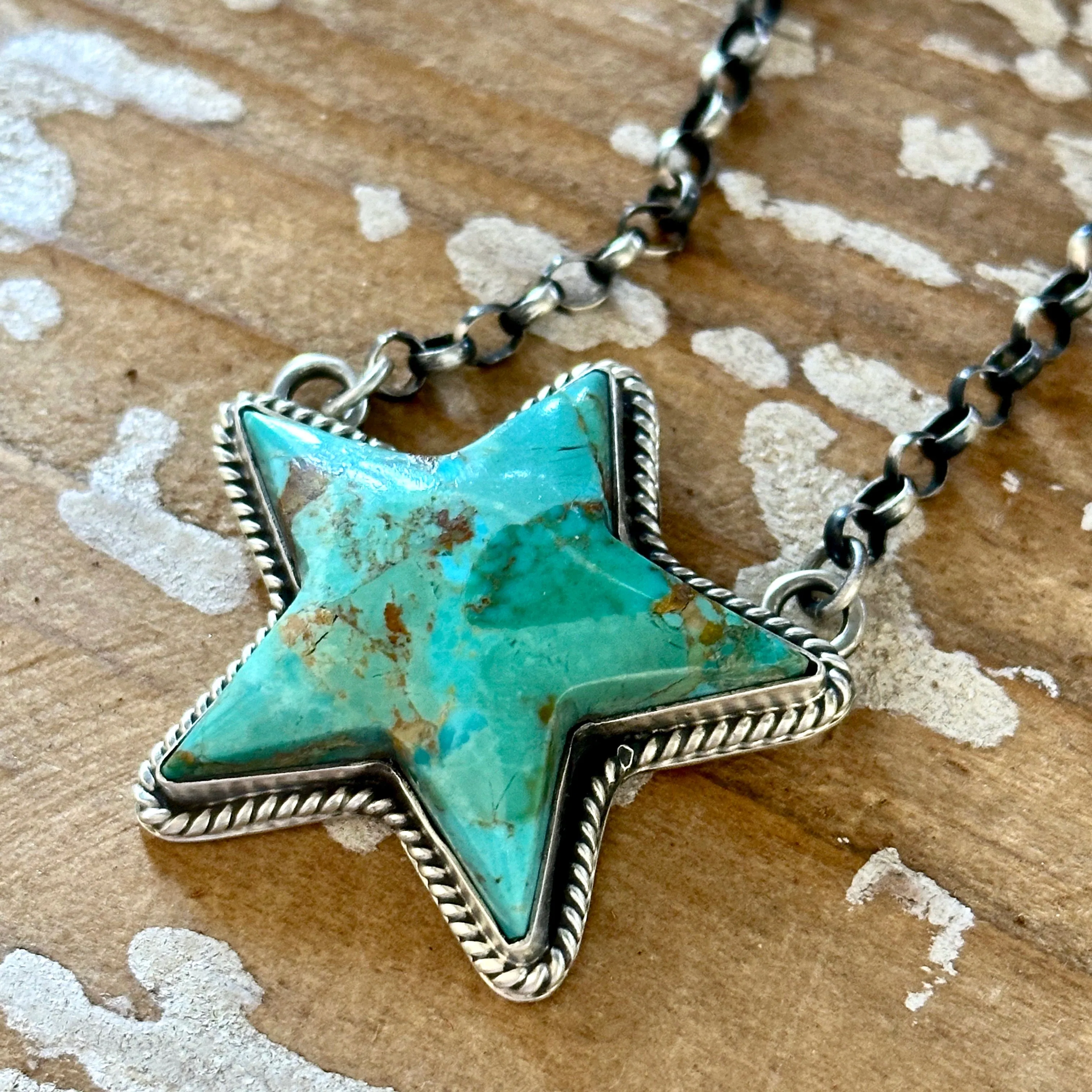 PATRICK YAZZIE Navajo Sterling Silver & Turquoise Star Necklace Pendant • 24g